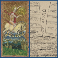  a tarot card from the visconti deck held at Beinecke and a manuscript from the Marinetti papers held at Beinecke