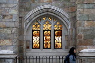 A window at Yale lit from the inside